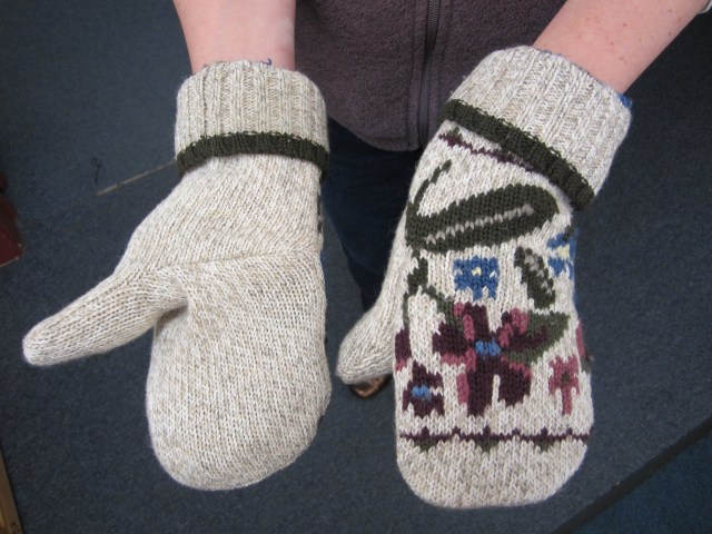 finished sweater mittens
