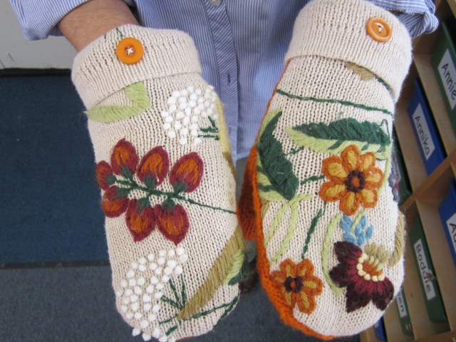 finished sweater mittens