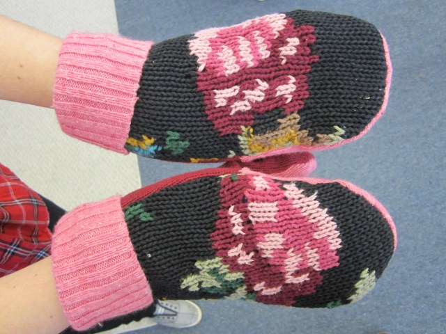 finished sweater mittens