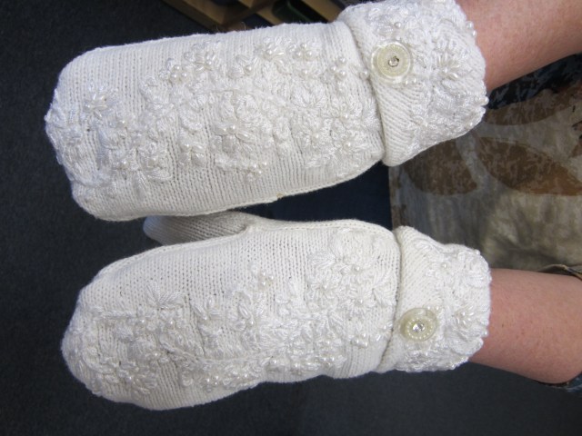 finished sweater mittens