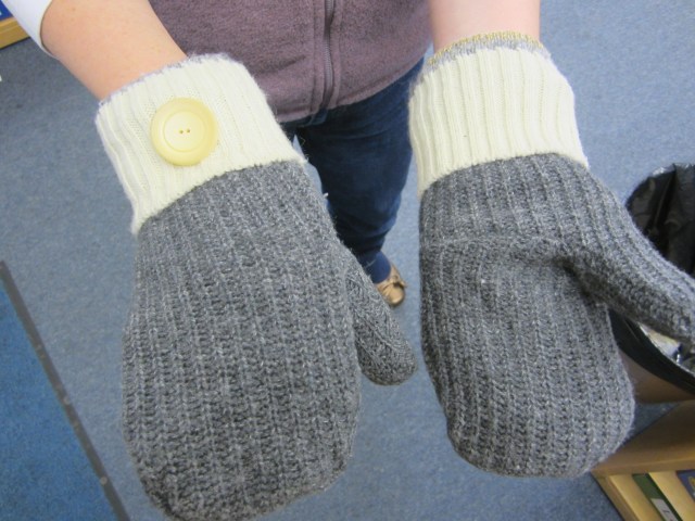 finished sweater mittens