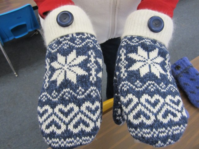 finished sweater mittens