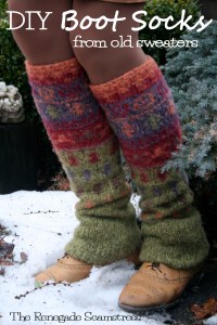 Upcycle a thrift store sweater to cozy warm boot socks with this new sew tutorial by the Renegade Seamstress