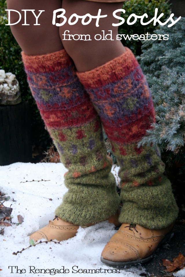 Upcycle a thrift store sweater to cozy warm boot socks with this new sew tutorial by the Renegade Seamstress