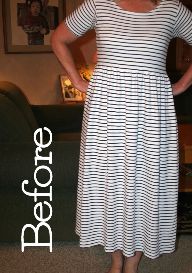 Black and white striped t shirt dress refashion