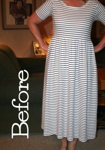 Black and white striped t shirt dress refashion