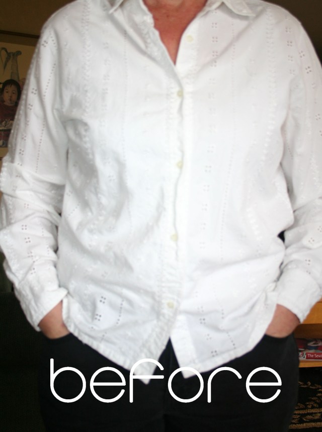Upcycled white ruffle shirt