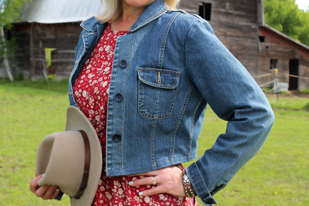 DIY Cropped Denim Jacket close up