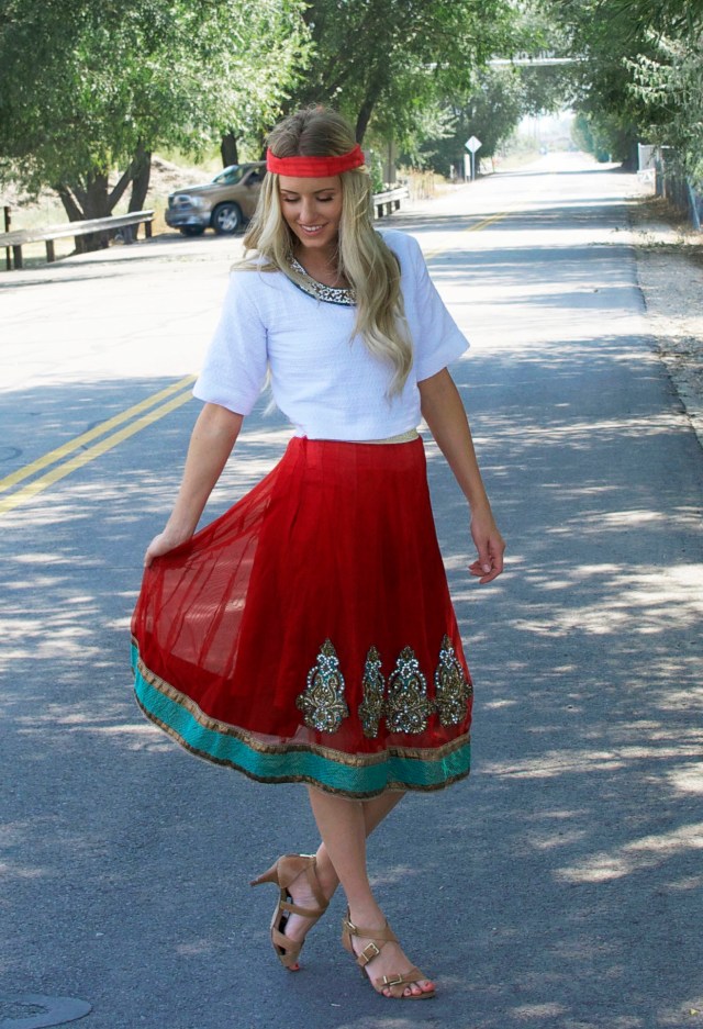 boho red down