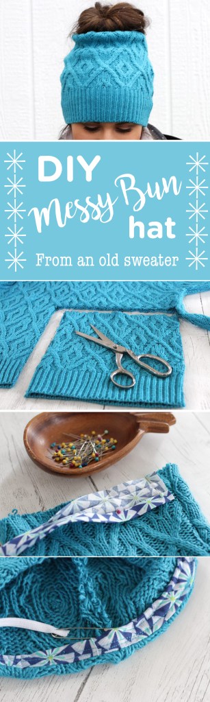 How to look great and avoid hat hair this winter. Make your own messy bun/ponytail hat from an old sweater.