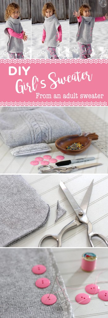 Upcycle an old sweater to make this cute little girl's pullover.
