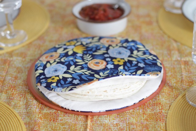 finished DIY fabric tortilla warmer