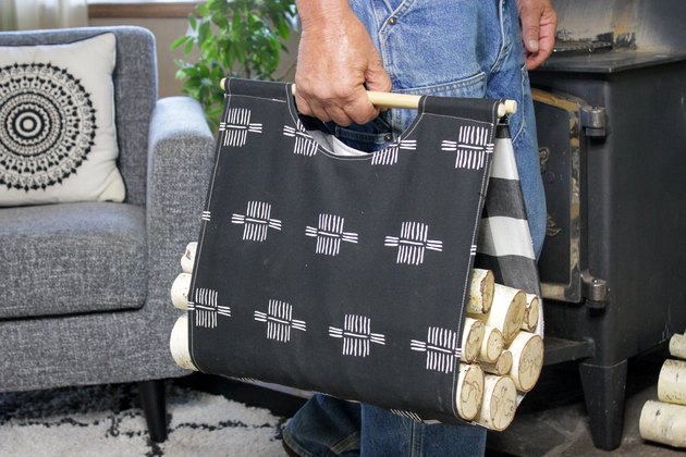 finished DIY fabric firewood carrier