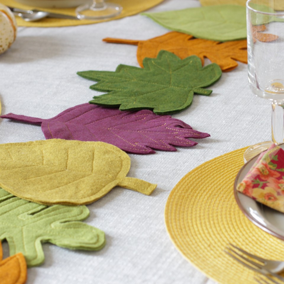 finished DIY colorful felt fall leaf table runner
