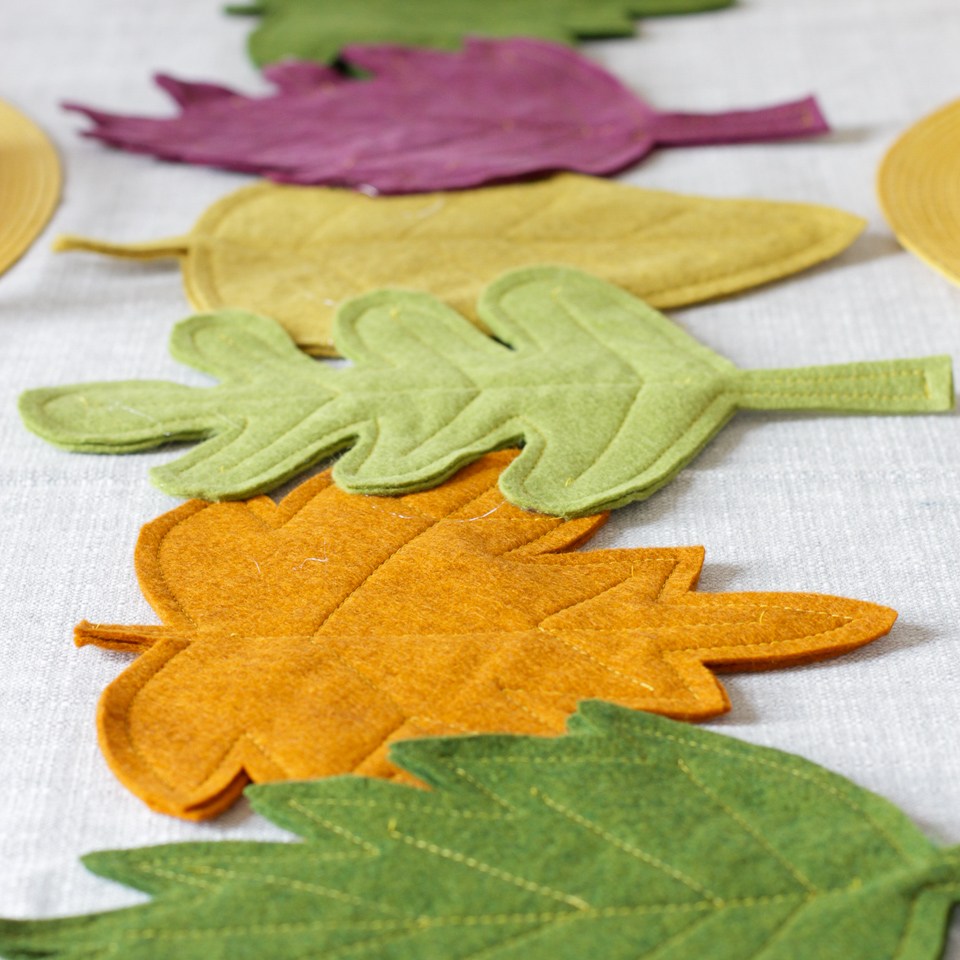 finished DIY colorful felt fall leaf table runner