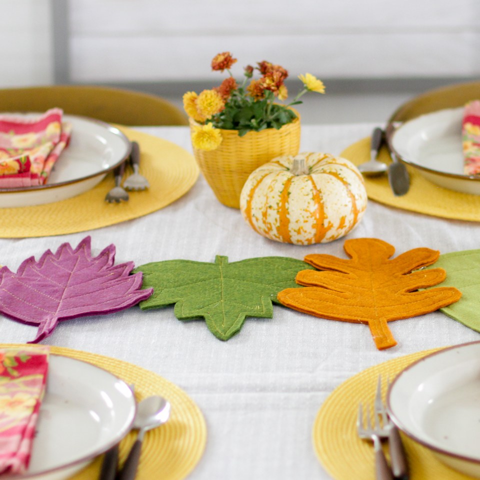 finished DIY colorful felt fall leaf table runner