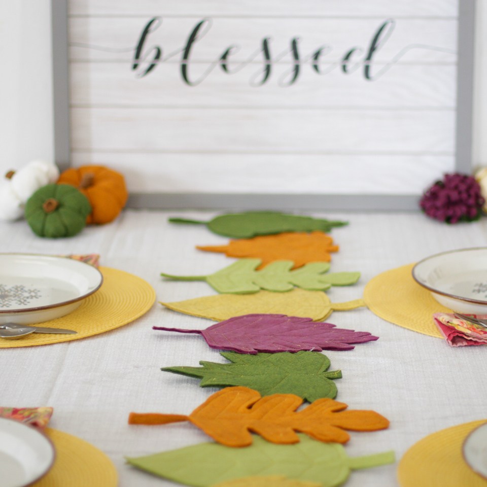finished colorful diy felt fall leaf table runner