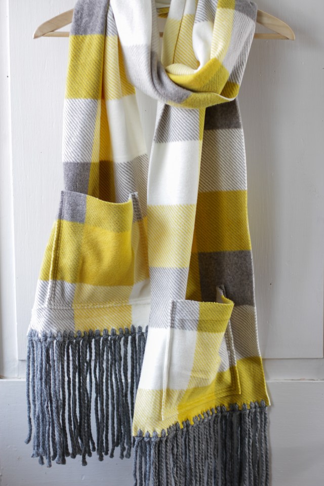 finished diy fleece fringe pocket scarf