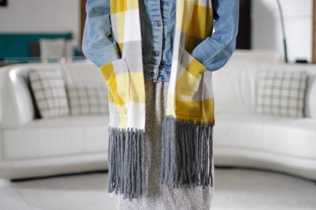 finished diy fleece fringe pocket scarf