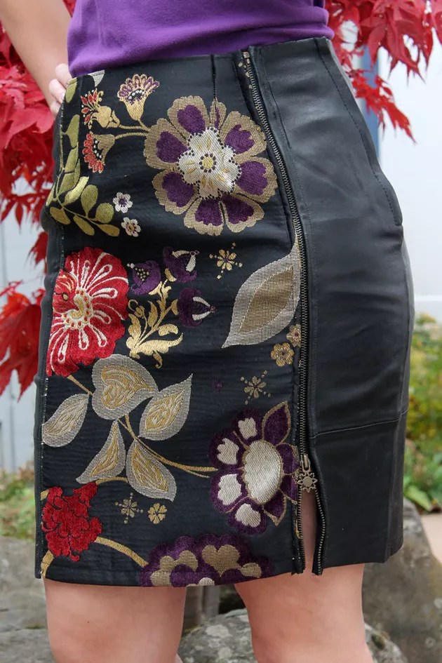 visible mending a too small skirt