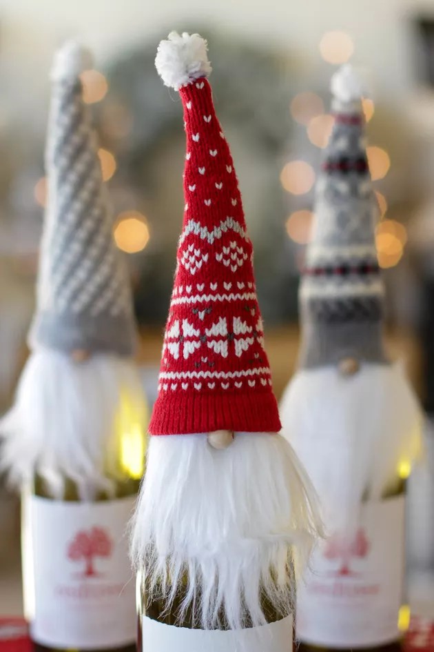 Upcycled DIY Sweater Gnome Bottle Toppers